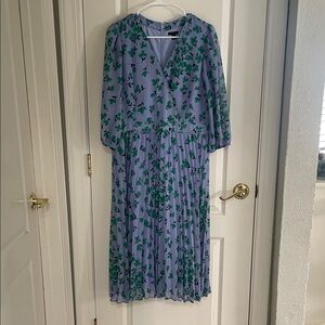 Ann Taylor Blue and Green Floral Long Sleeve Dress